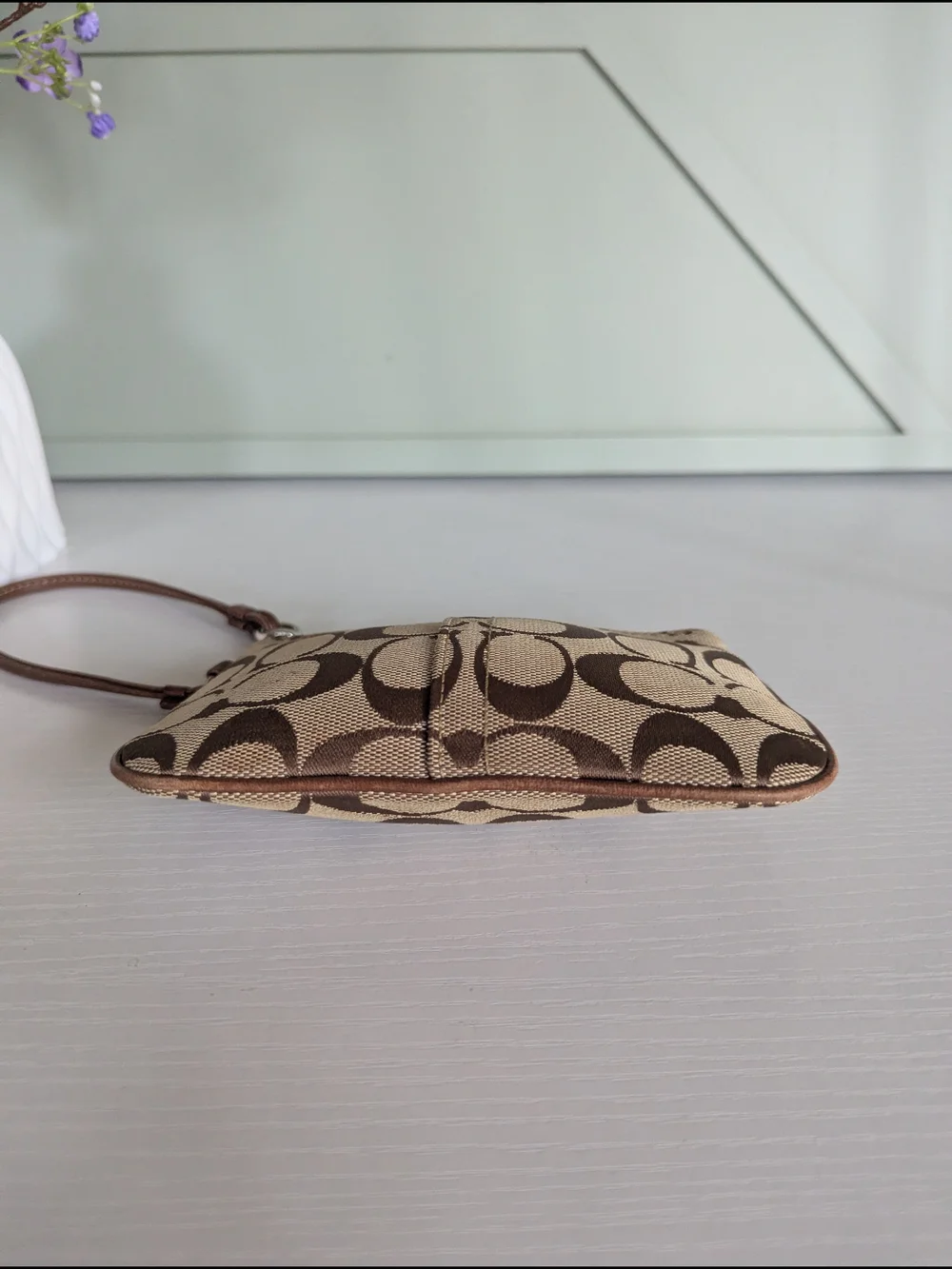 Coach Signature Canvas Wristlet in Brown and Tan